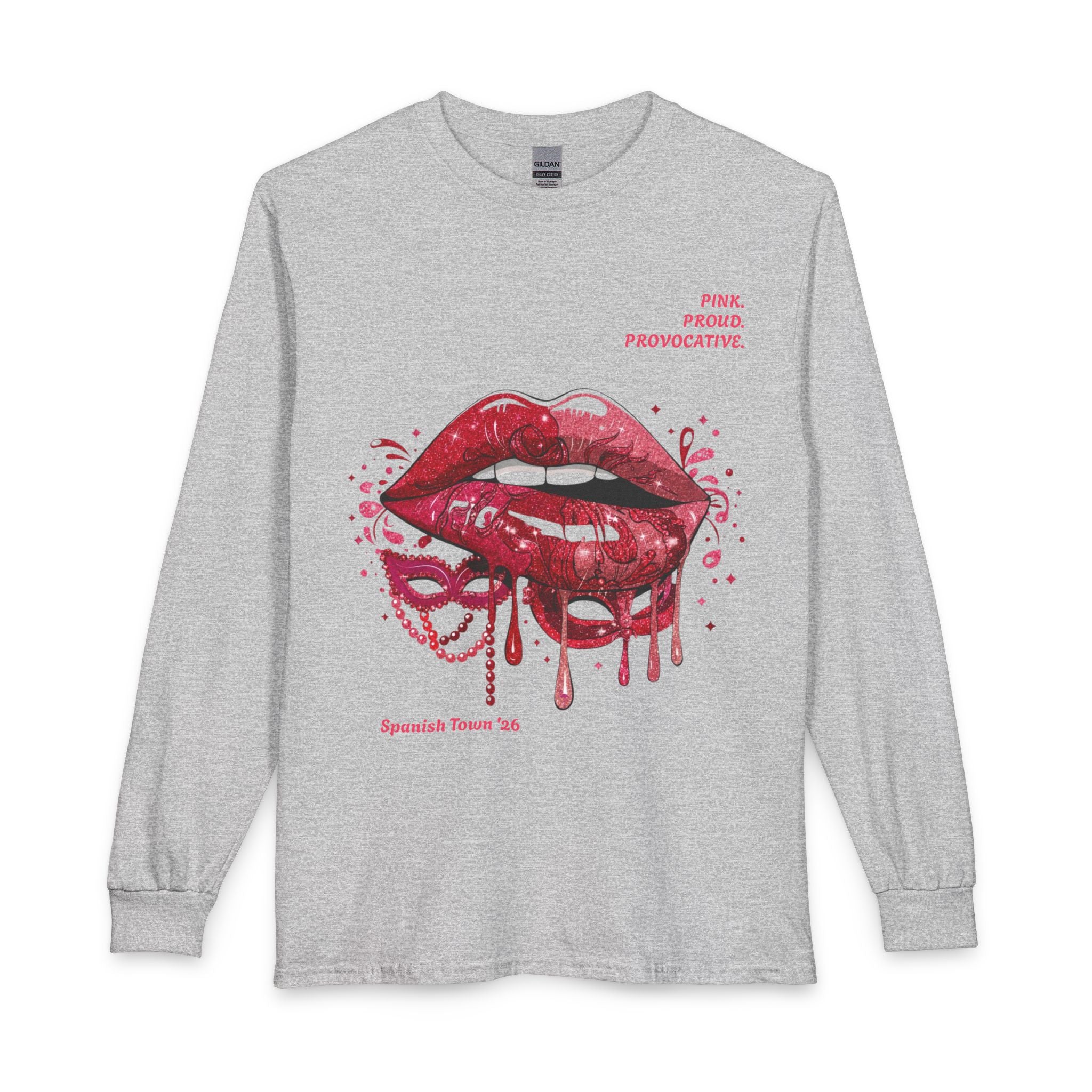 Dripping Red Lips Long Sleeve Tee – “Pink. Proud. Provocative.” Graphic Shirt