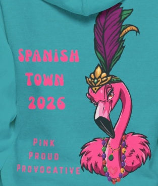 Spanish Town Mardi Gras 2026 Hoodie – Garment-Dyed Heavyweight Flamingo Sweatshirt