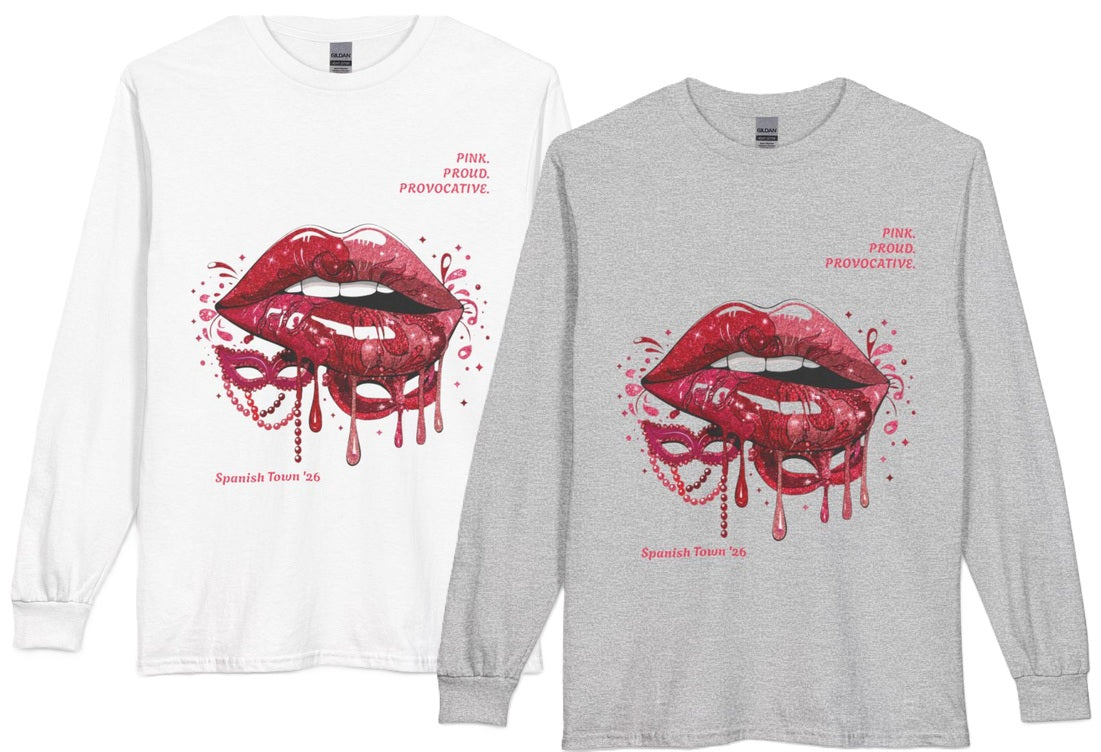 Dripping Red Lips Long Sleeve Tee – “Pink. Proud. Provocative.” Graphic Shirt